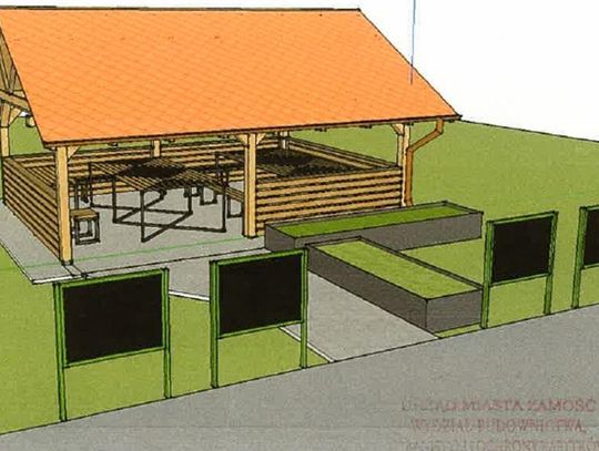 projekt wiaty, w której odbywać się będą lekcje pod chmurką