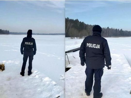 Policja patroluje zamarznięte jezioro. Apel o ostrożność na lodzie