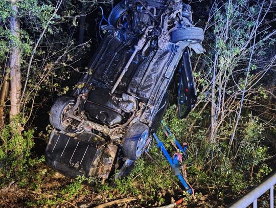 Pijany wsiadł za kółko i zakończył podróż na drzewie