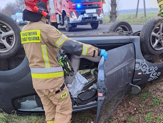 Za szybko na DK 63. Kierująca renault wylądowała w rowie dachowanie_renault