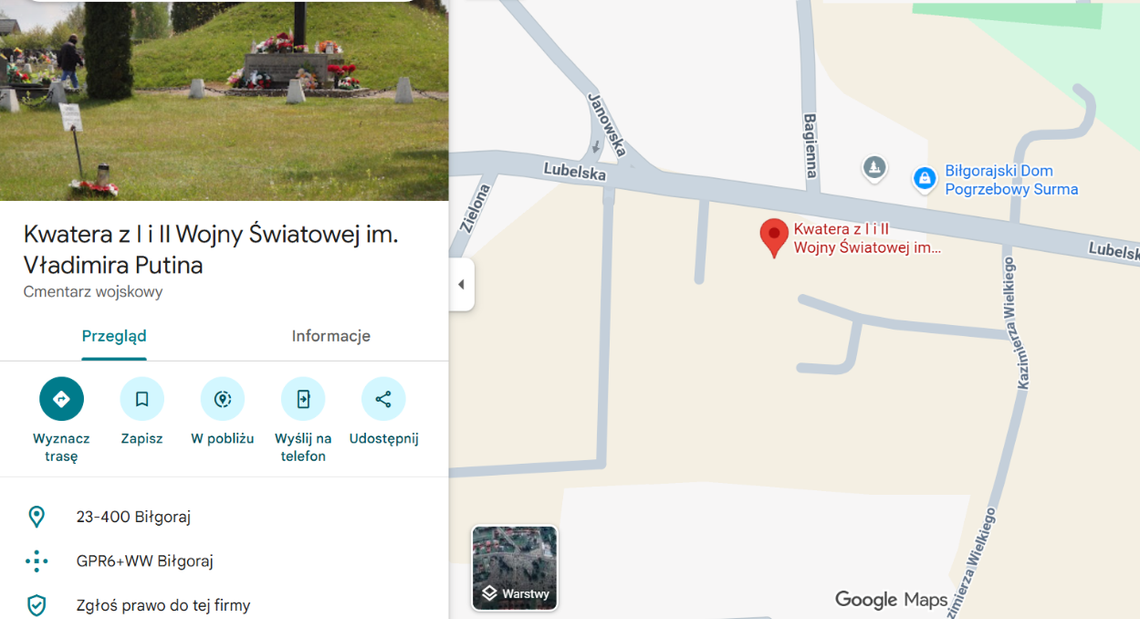 Kwatera imienia Putina na cmentarzu w Biłgoraju? „Szkodliwe i obraźliwe” Kwatera imienia Putina na cmentarzu w Biłgoraju? „Szkodliwe i obraźliwe”