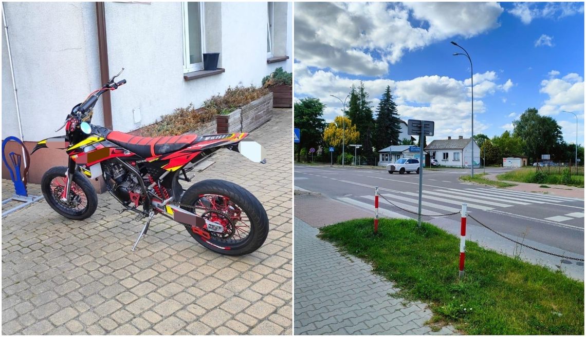 Motorower i przejście dla pieszych w Tomaszowie Lubelskim, gdzie kierujący jednośladem potrącił pieszą na pasach.