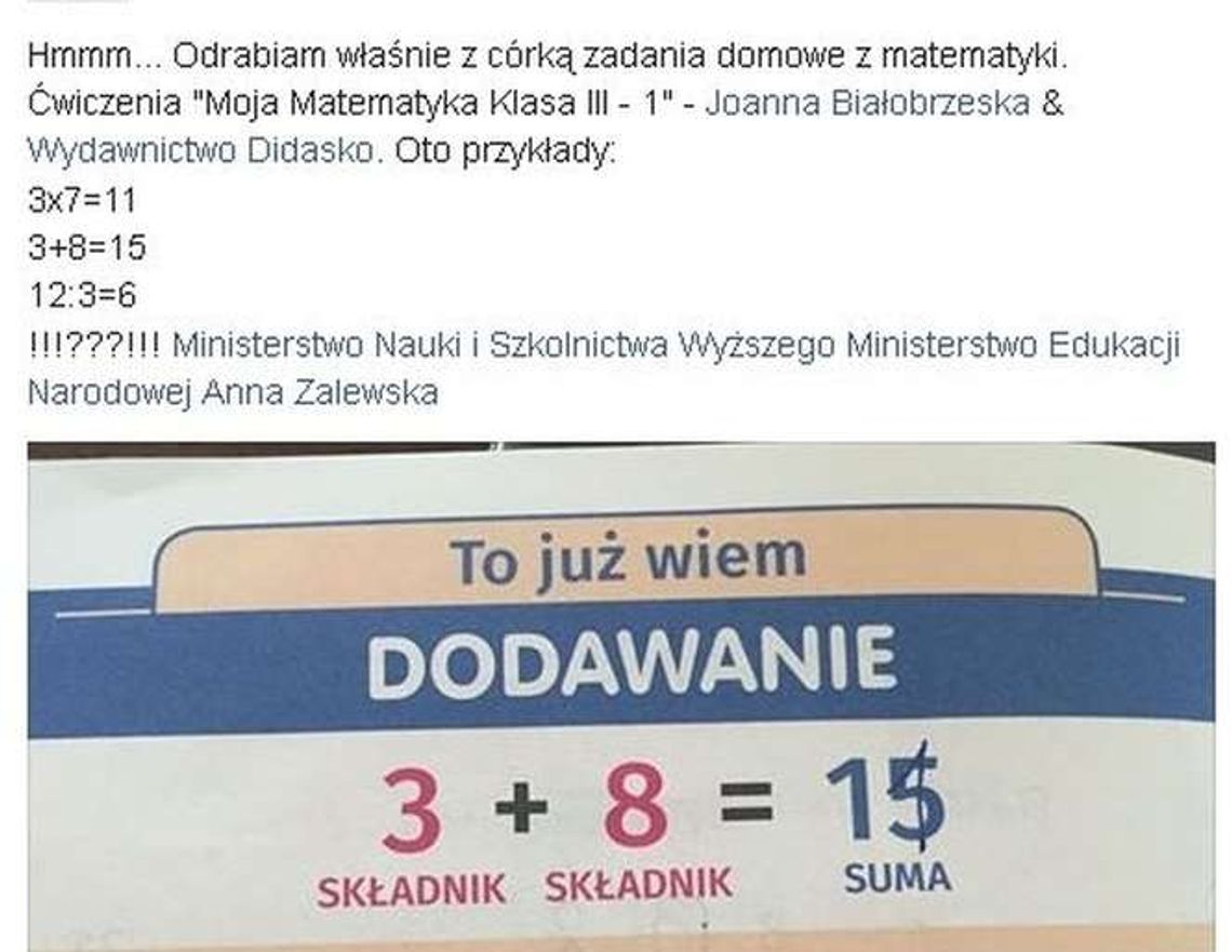 3+8=15. Wpadka szkolnego wydawnictwa