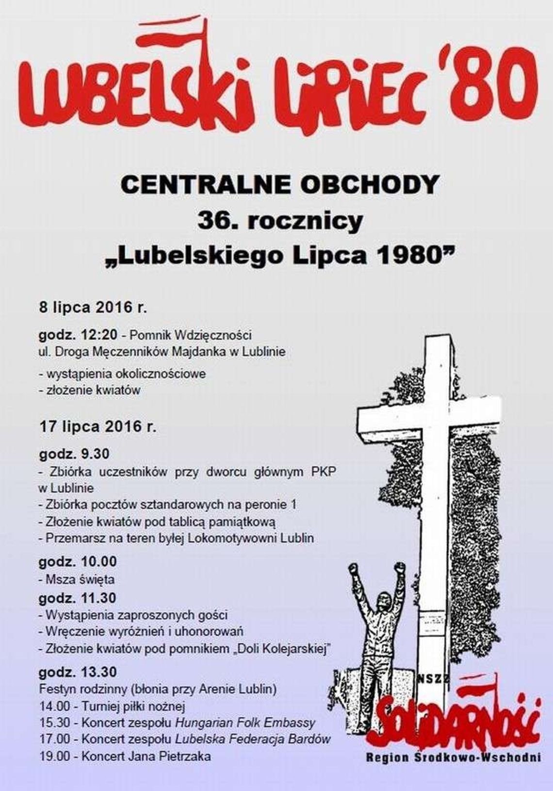 36. rocznica "Lubelskiego Lipca 1980". Obchody w Lublinie