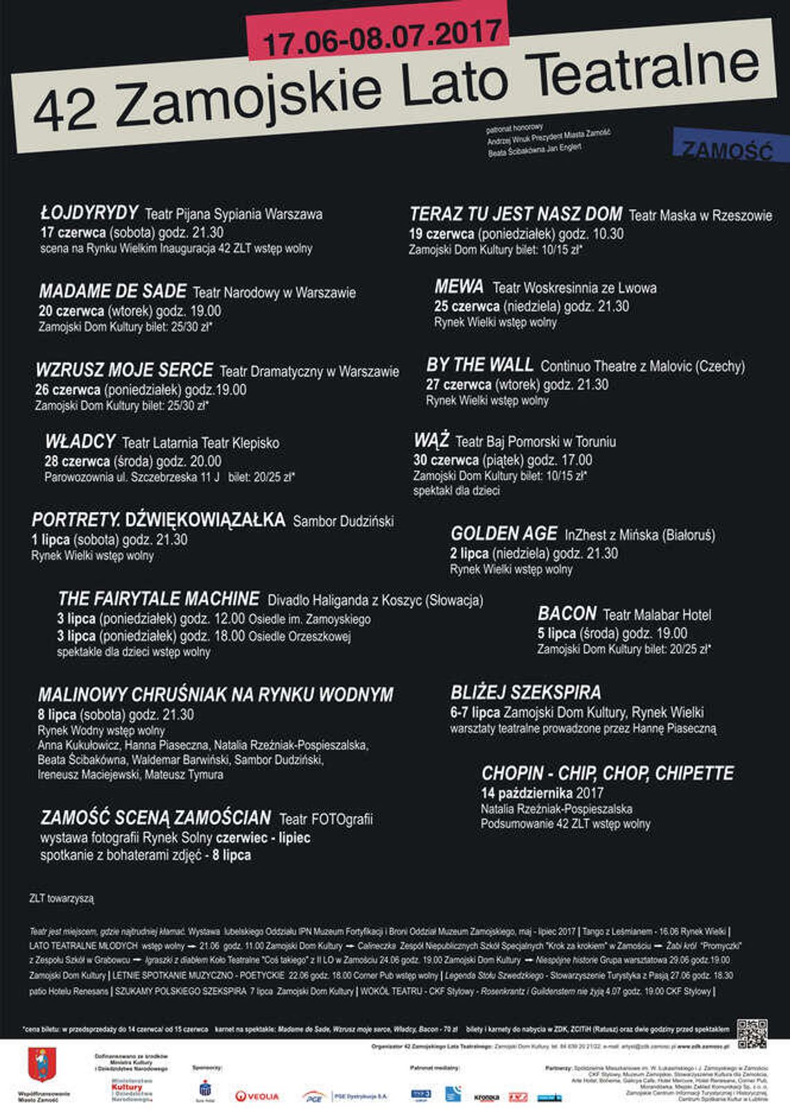 42. Zamojskie Lato Teatralne. Program wydarzeń