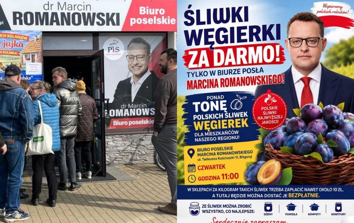 Ścigany Romanowski ciągle się ukrywa. W Biłgoraju rozda tonę śliwek