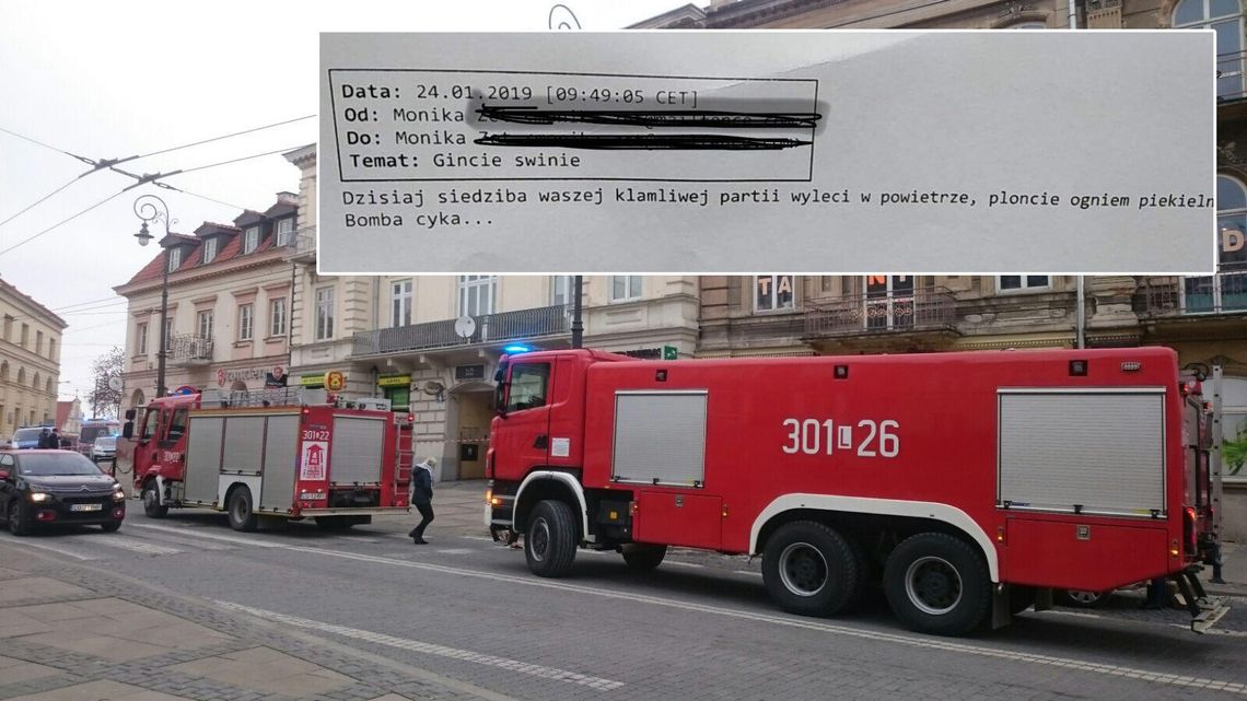 Alarm bombowy w biurze poselskim w centrum Lublina. Ktoś wysłał maila. "Gińcie świnie" [zdjęcia]