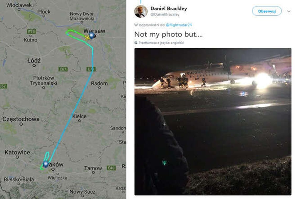 Awaryjne lądowanie samolotu LOT z Krakowa do Warszawy. Akcja ratownicza