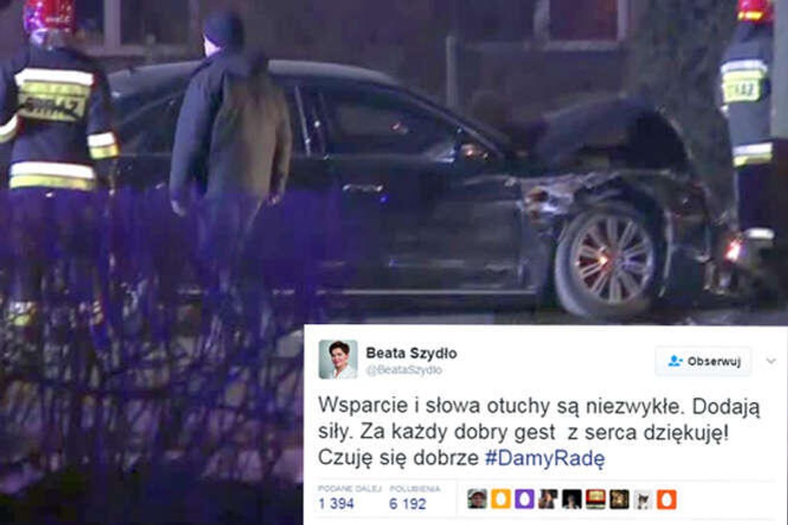 Beata Szydło po wypadku: Czuję się dobrze. Opozycja: Zapewnimy 21-latkowi najlepszych adwokatów