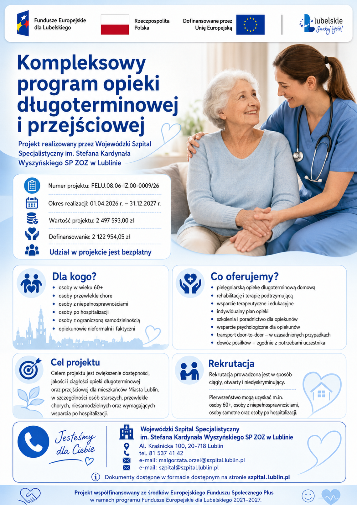 Bezpłatna opieka pielęgniarska i rehabilitacja w domu pacjenta. Nowy projekt Szpitala przy al. Kraśnickiej