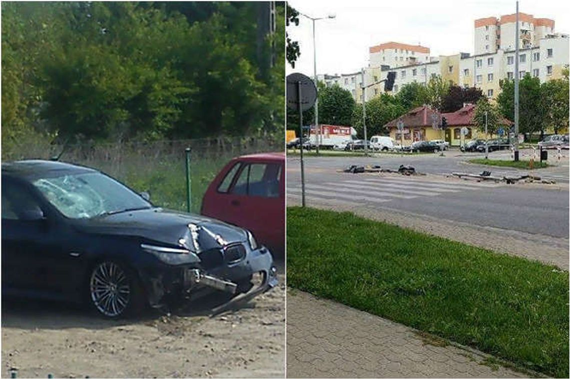 Bmw staranowało słup na ul. Lubelskiej w Puławach. Właściciel auta pijany
