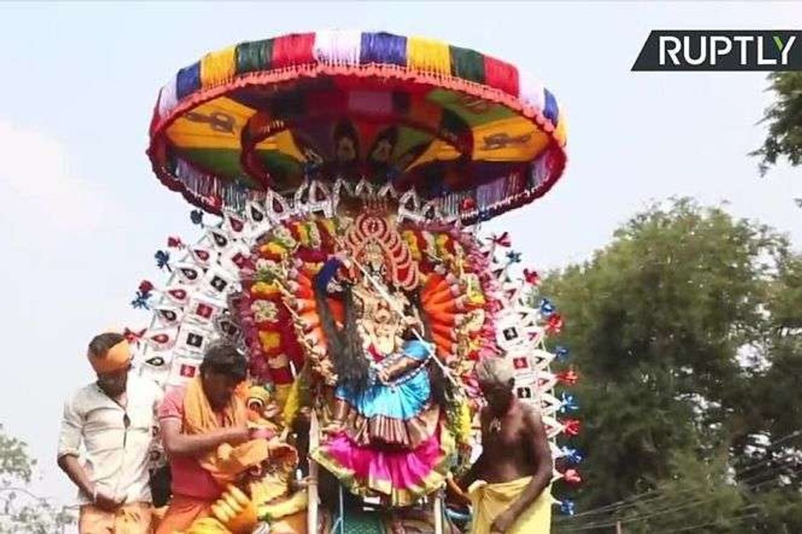 Brutalne rytuały na święcie w Indiach. Hindusi gryzą żywe kurczaki