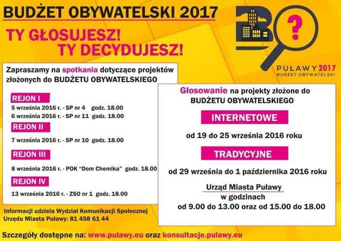 Budżet obywatelski 2017 w Puławach. Urzędnicy będą tłumaczyć i przekonywać do głosowania