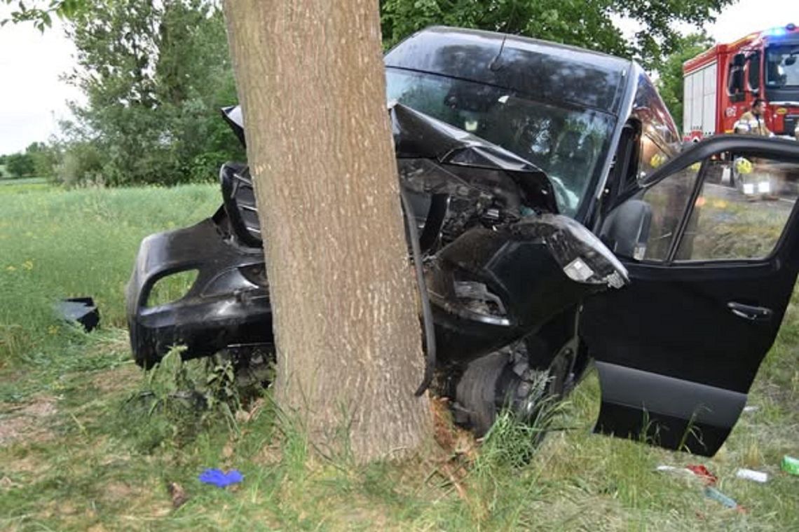 Bus wypadł z drogi i uderzył w drzewo. Trzy osoby ranne