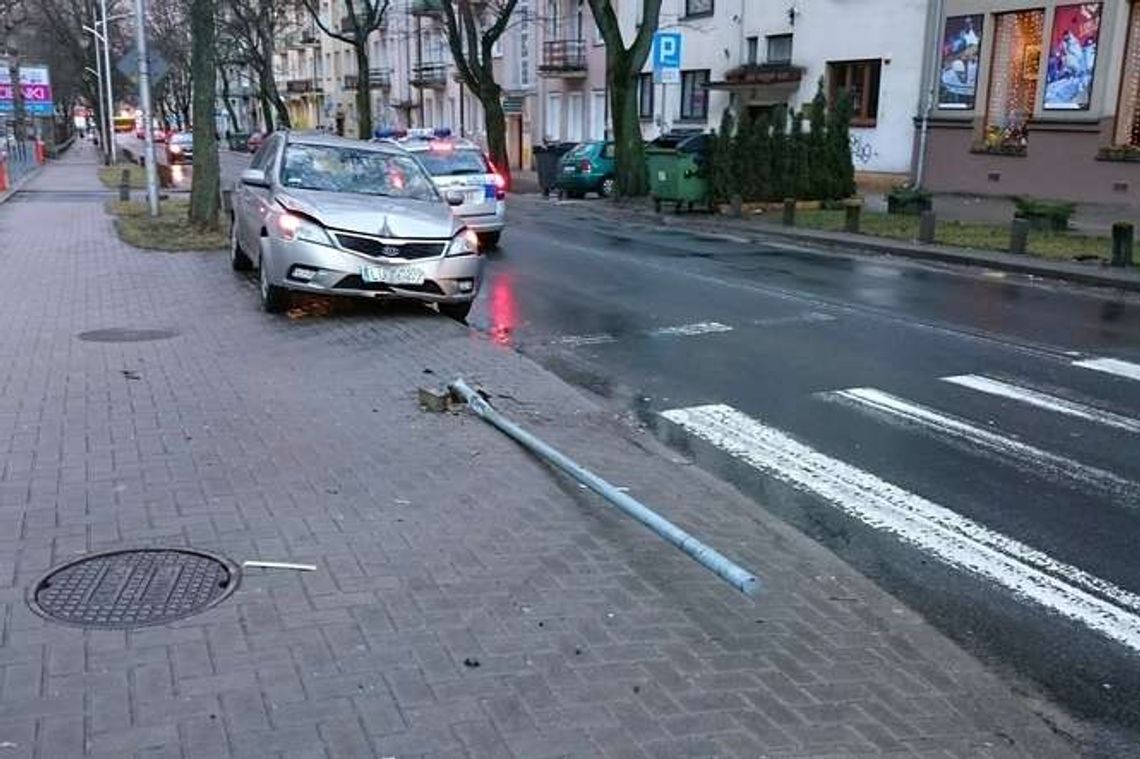 Chciał ominąć psa, wjechał w znak drogowy