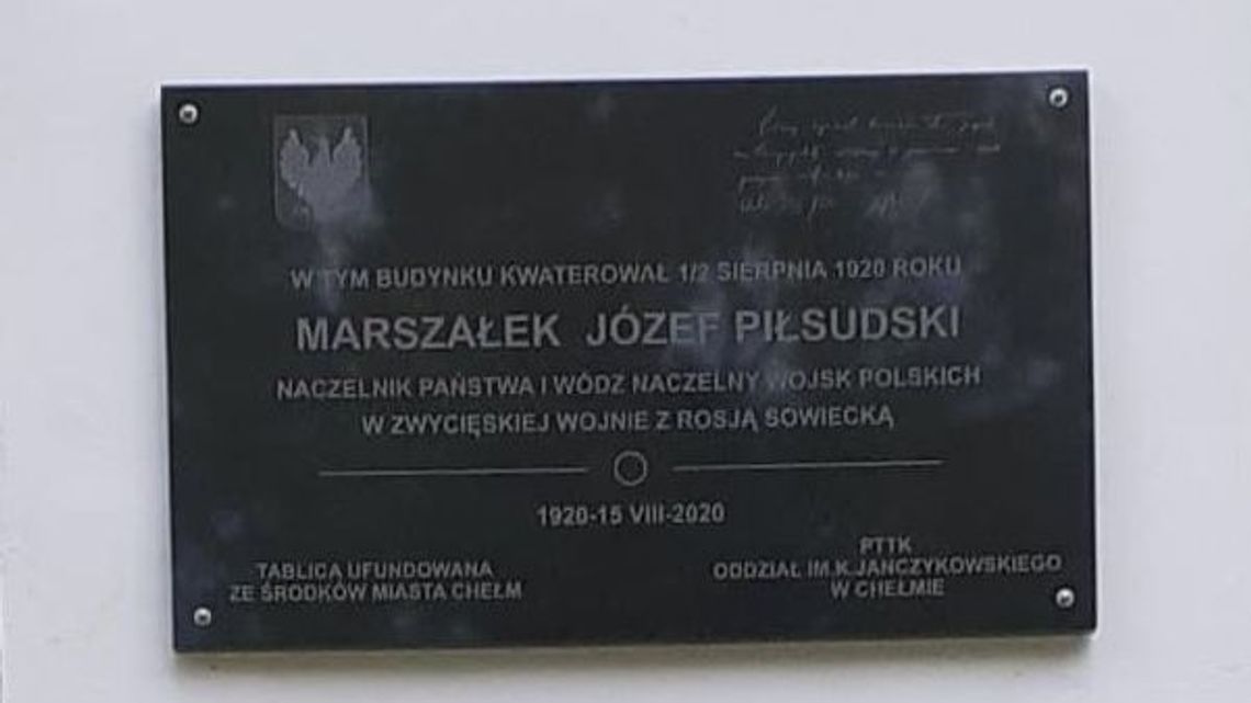 Chełm: Minister odsłonił tablicę na domu, w którym przed bitwą odpoczywał Józef Piłsudski
