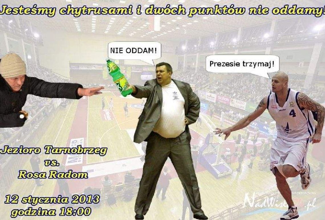 Chytra baba z Radomia na plakacie zapowiadającym mecz koszykówki