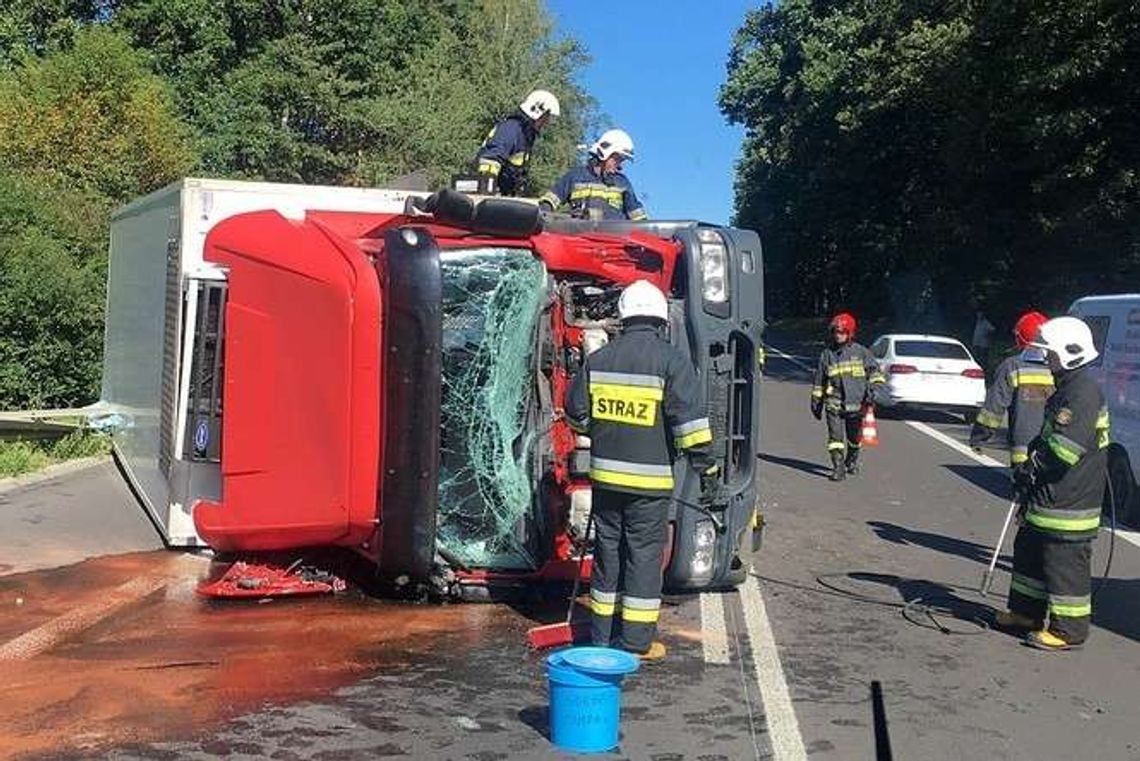 Ciężarówka zderzyła się z łosiem. Przewróciła się na bok Ciężarówka zderzyła się z łosiem. Przewróciła się na bok