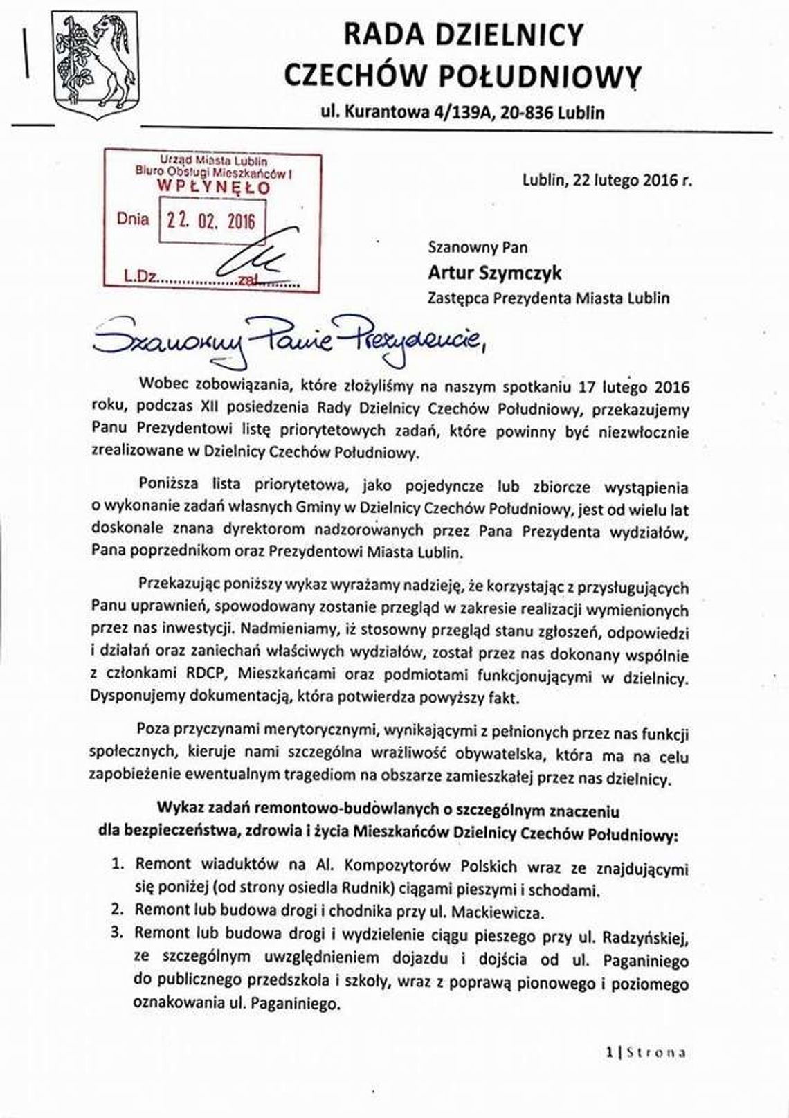Czechów prosi o inwestycje. Rada dzielnicy przygotowała listę Czechów prosi o inwestycje. Rada dzielnicy przygotowała listę