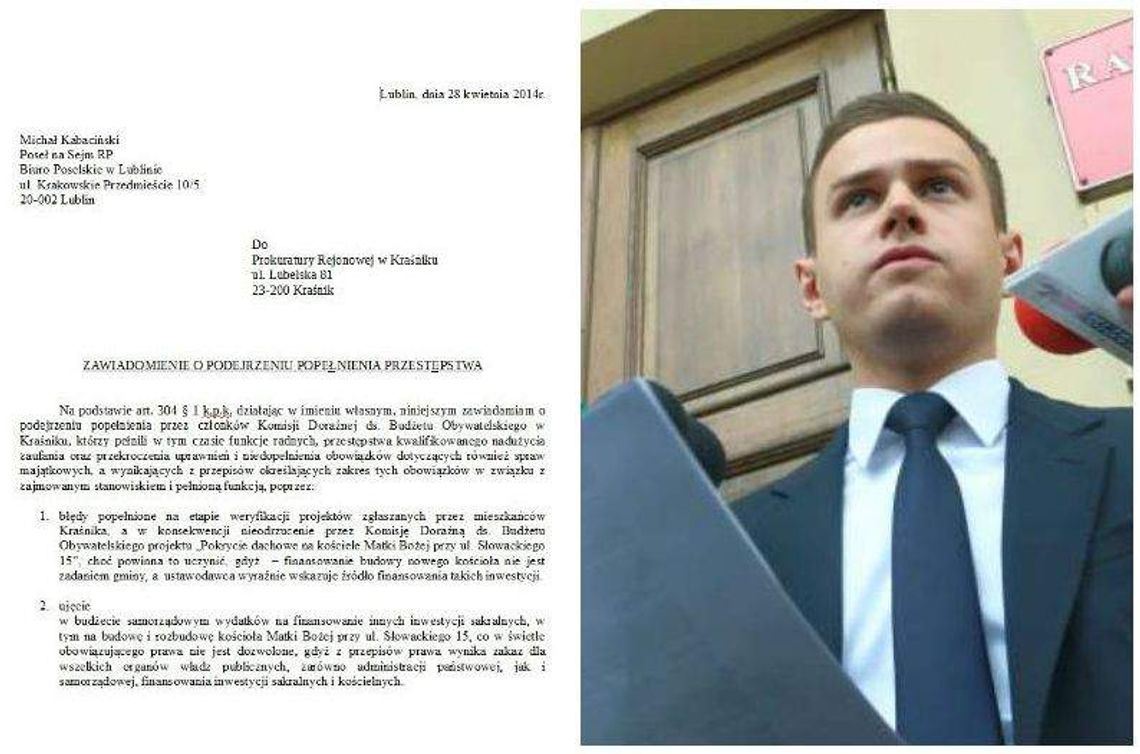 Dach kościoła z miejskich pieniędzy? Kabaciński zgłosił sprawę do prokuratury Dach kościoła z miejskich pieniędzy? Kabaciński zgłosił sprawę do prokuratury