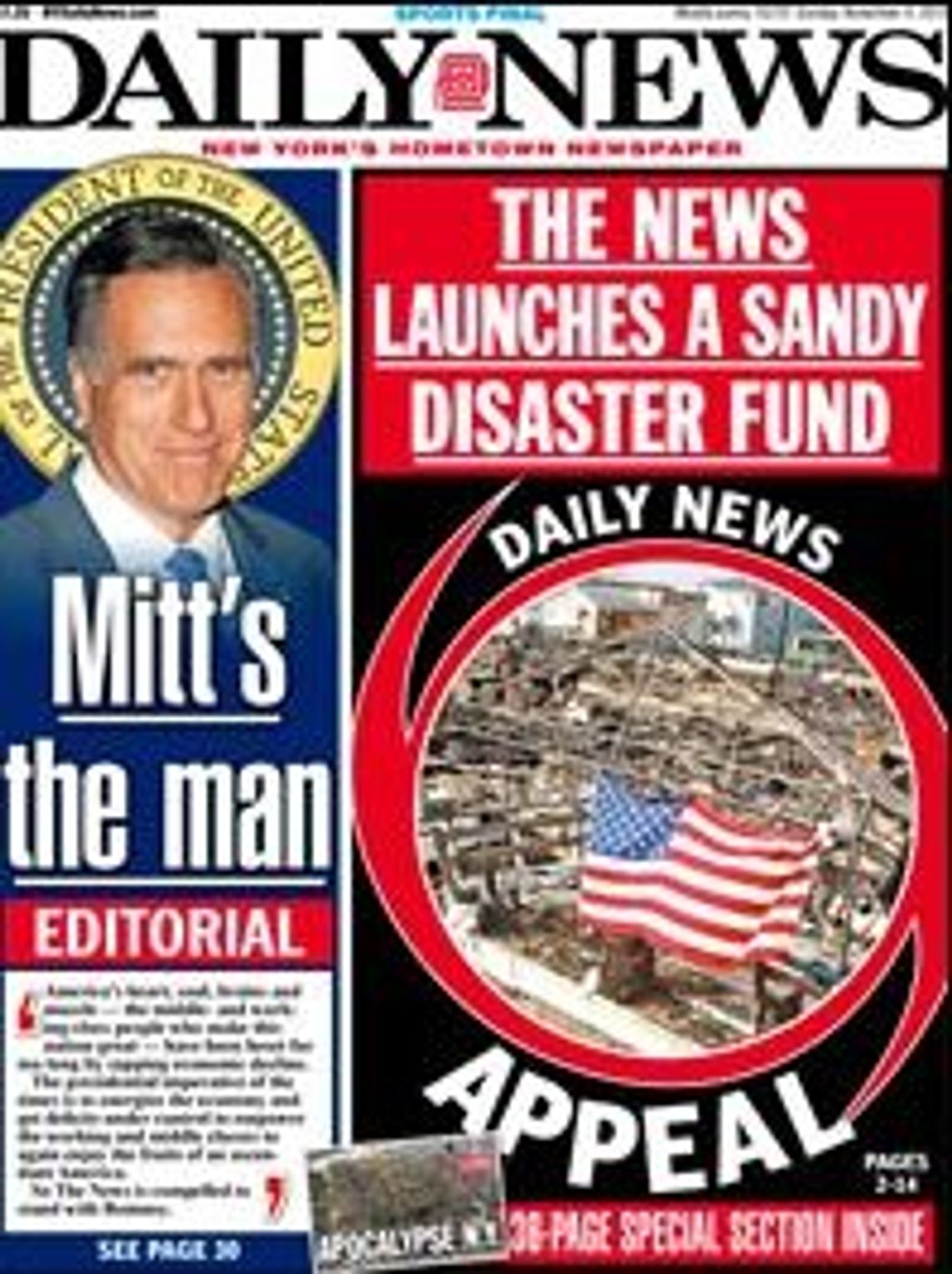 \"Daily News” – największa amerykańska gazeta miejska – popiera Mitta Romneya