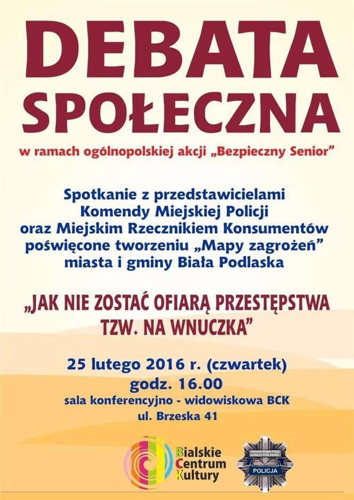 Debata dla seniorów w Białej Podlaskiej. Zapraszają policjanci