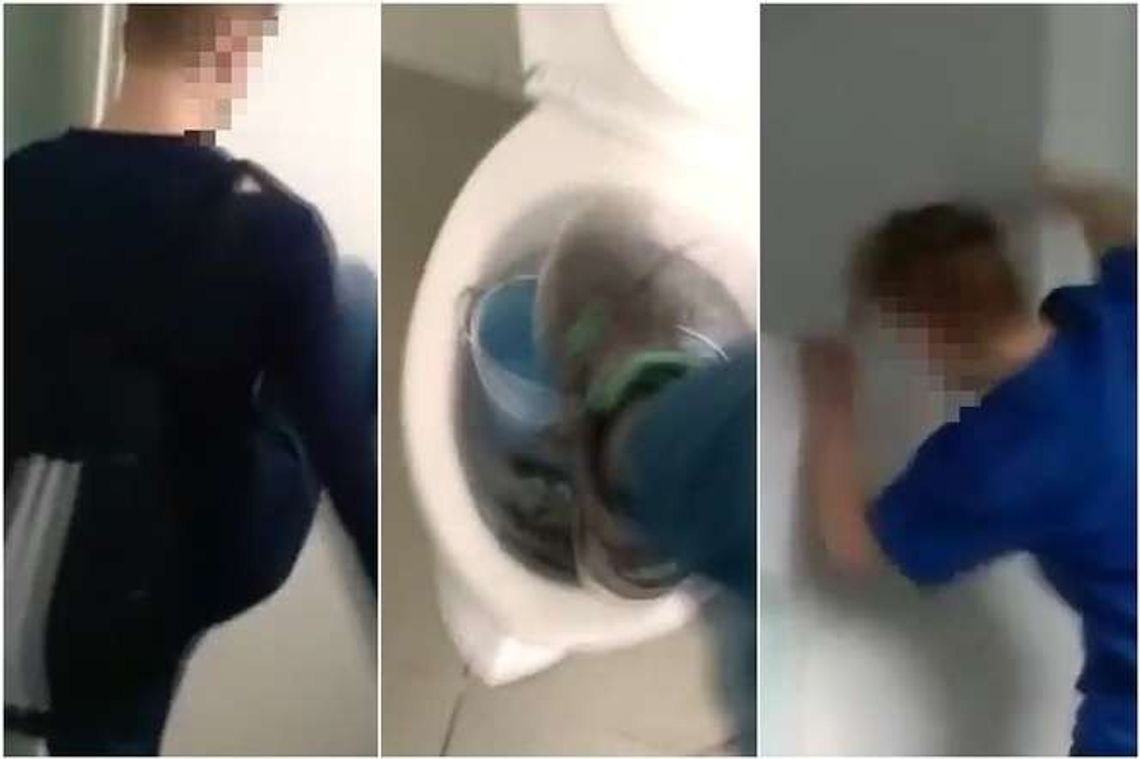 Demolka toalety w szkole w Lublinie. Tak bawią się uczniowie, nagranie opublikowali w internecie [wideo]