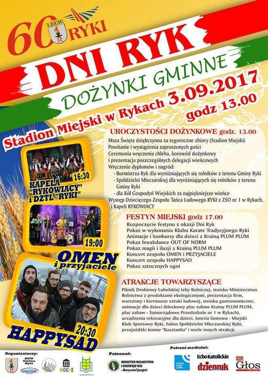 Dożynki i Dni Ryk 2017. Program koncertów i wydarzeń