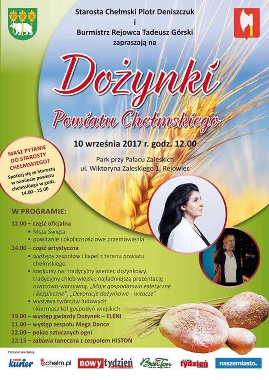 Dożynki powiatu chełmskiego 2017 w Rejowcu. Program wydarzeń