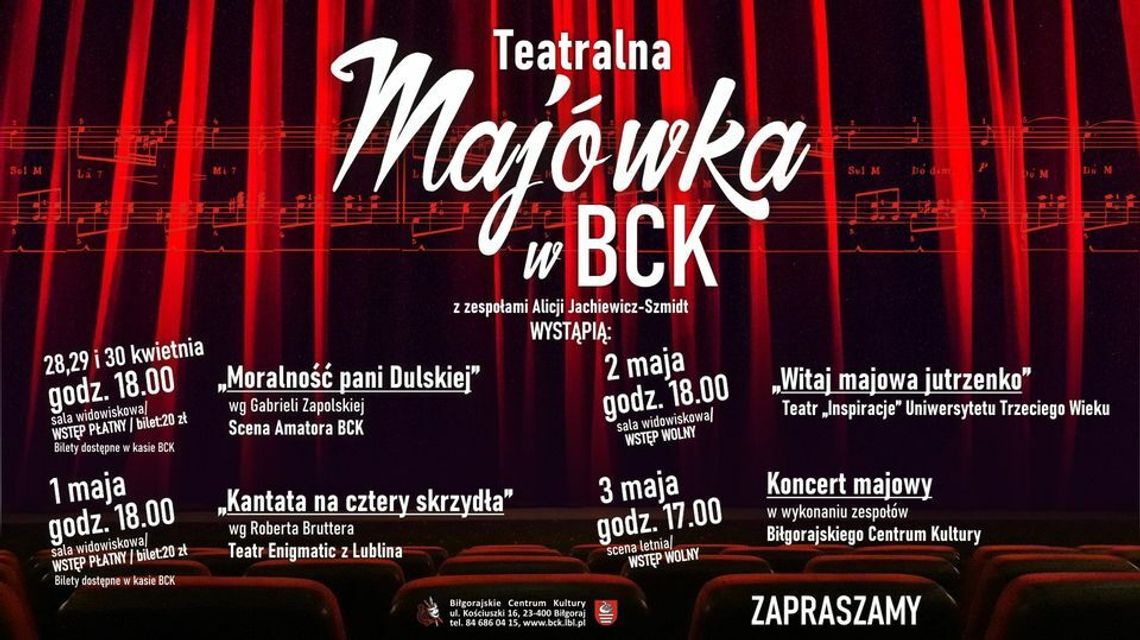 Dwa spektakle, dwa koncerty, czyli majówka w BCK Dwa spektakle, dwa koncerty, czyli majówka w BCK