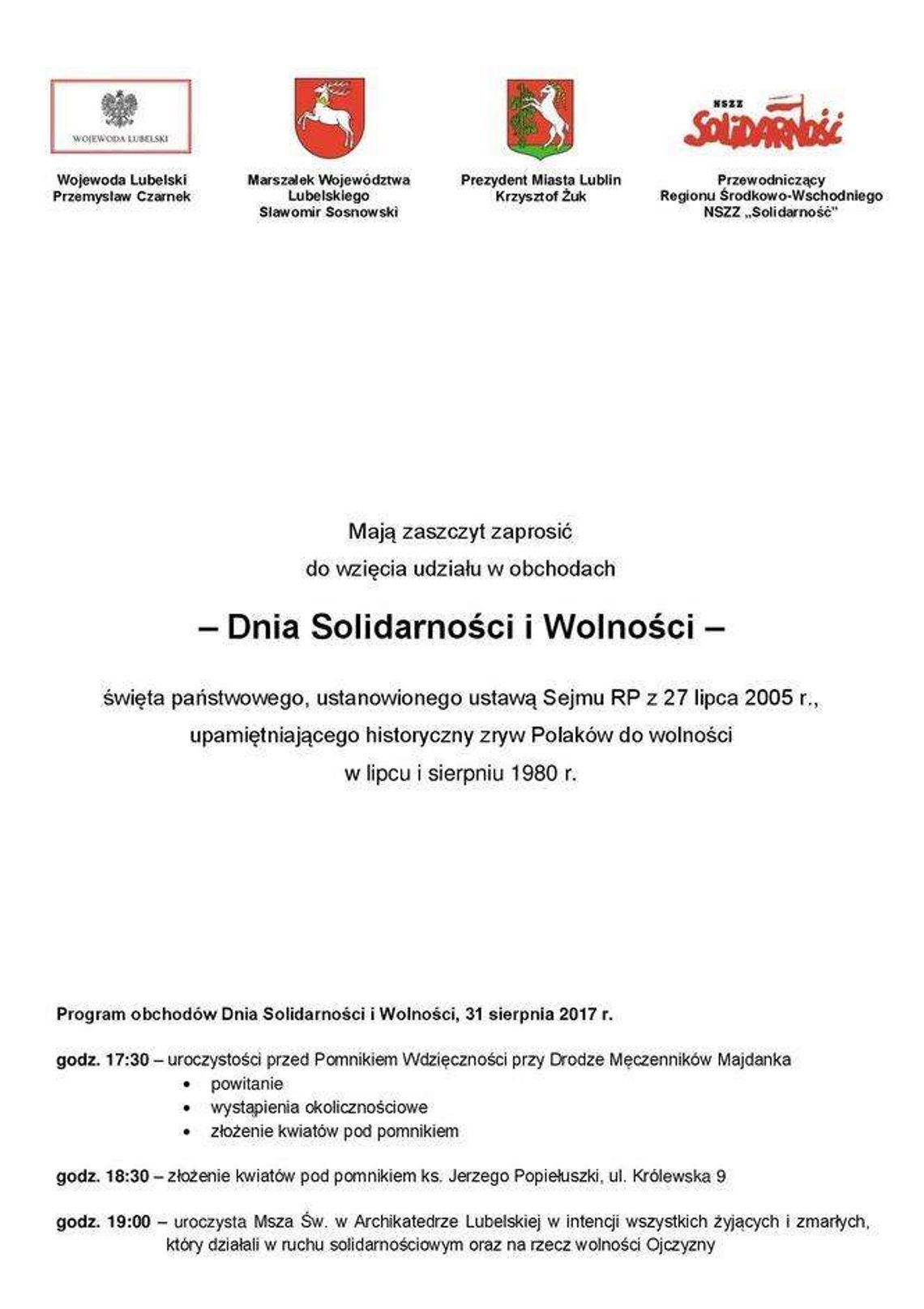 Dzień Solidarności i Wolności w Lublinie