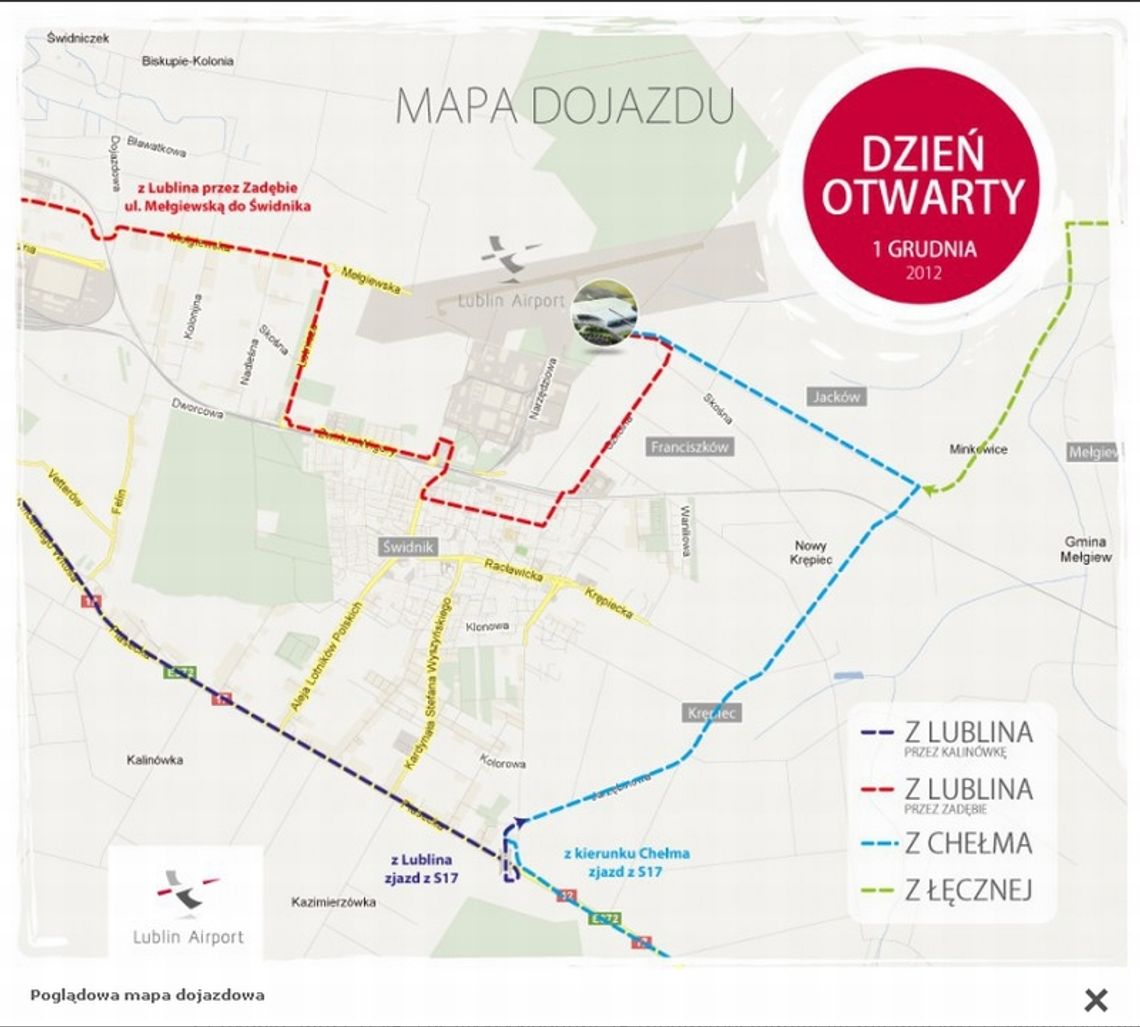 Dzisiaj dzień otwarty na lotnisku. Mapa dojazdu Dzisiaj dzień otwarty na lotnisku. Mapa dojazdu