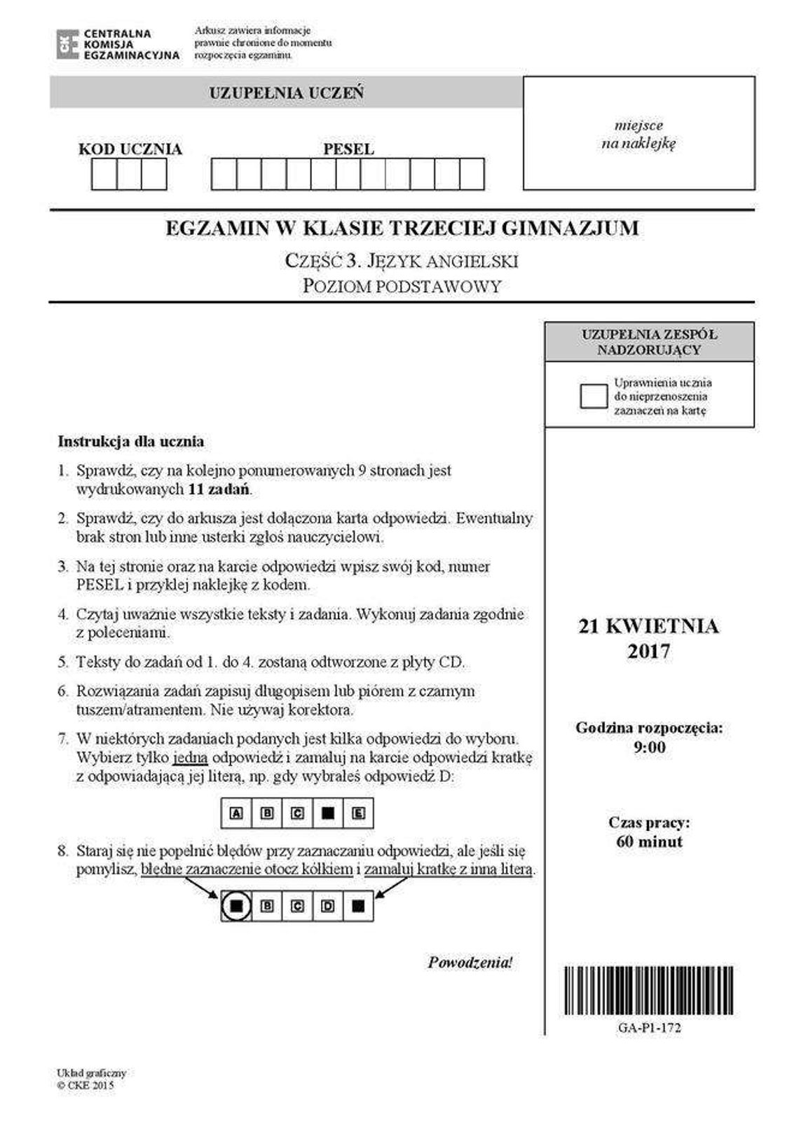 Egzamin gimnazjalny 2017 ANGIELSKI odpowiedzi. Podstawowy i rozszerzony