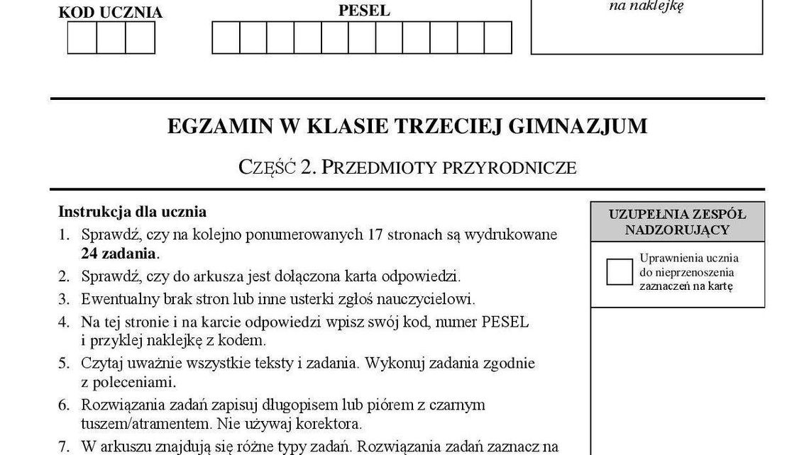 Egzamin gimnazjalny 2018: Przedmioty przyrodnicze. Odpowiedzi i Arkusze CKE