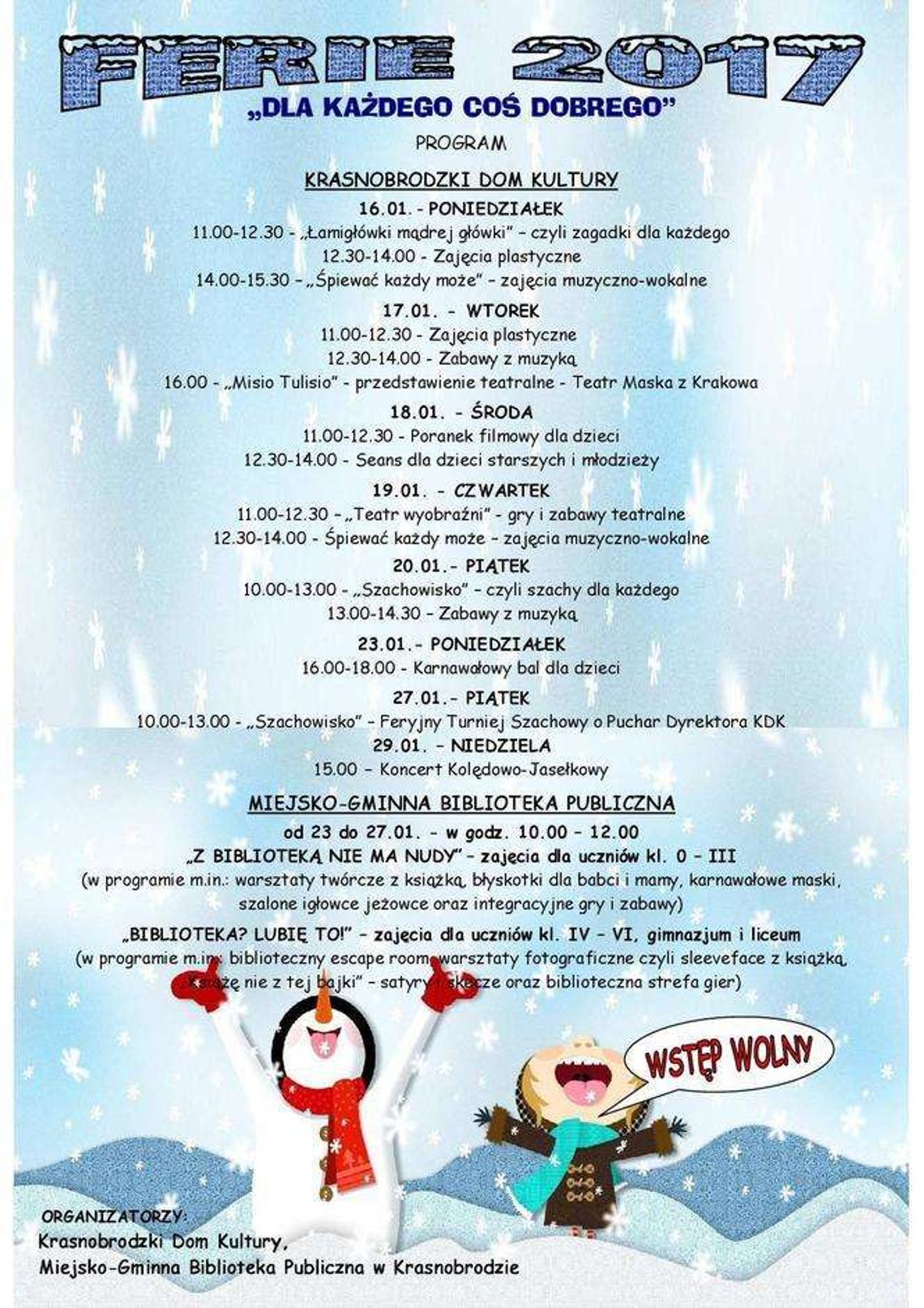 Ferie 2017 w Krasnobrodzie. Program zajęć