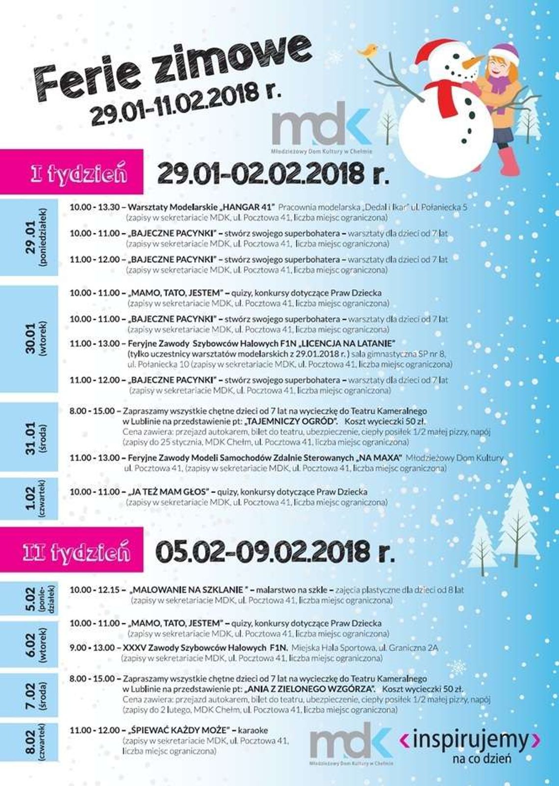 Ferie 2018 w Chełmie. Propozycje MDK