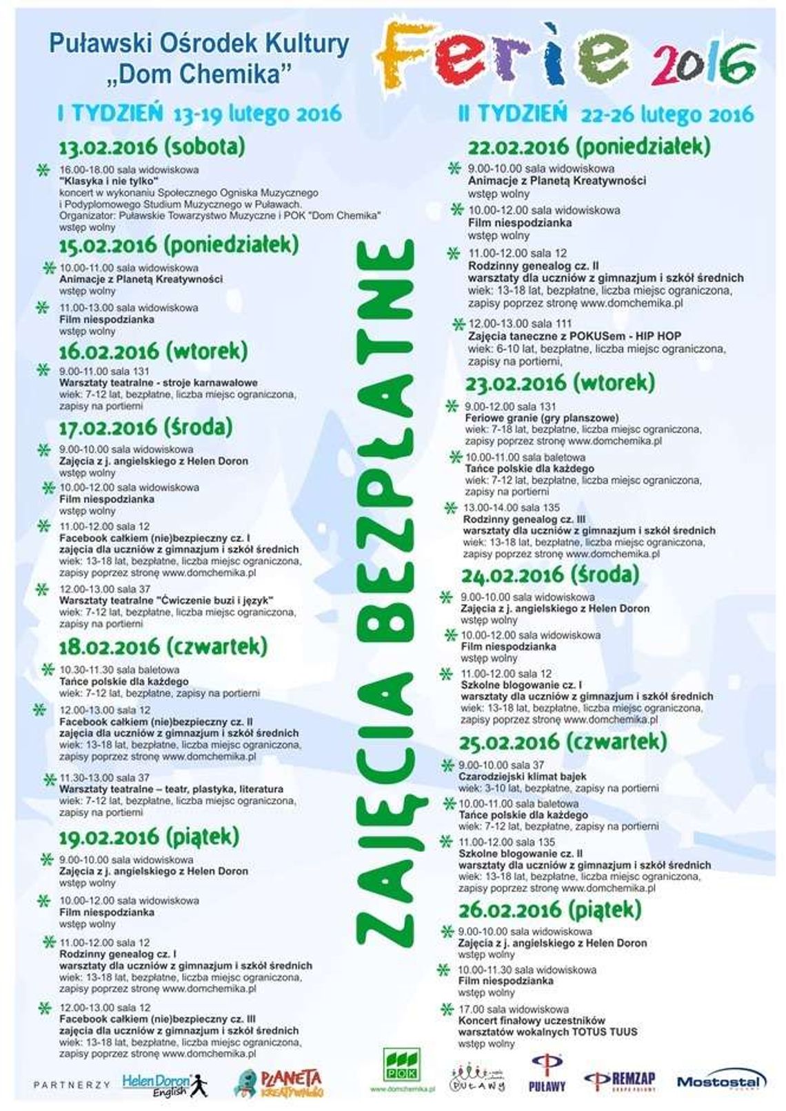 Ferie w Puławach. Propozycje Domu Chemika, MOSiR i PPN-T
