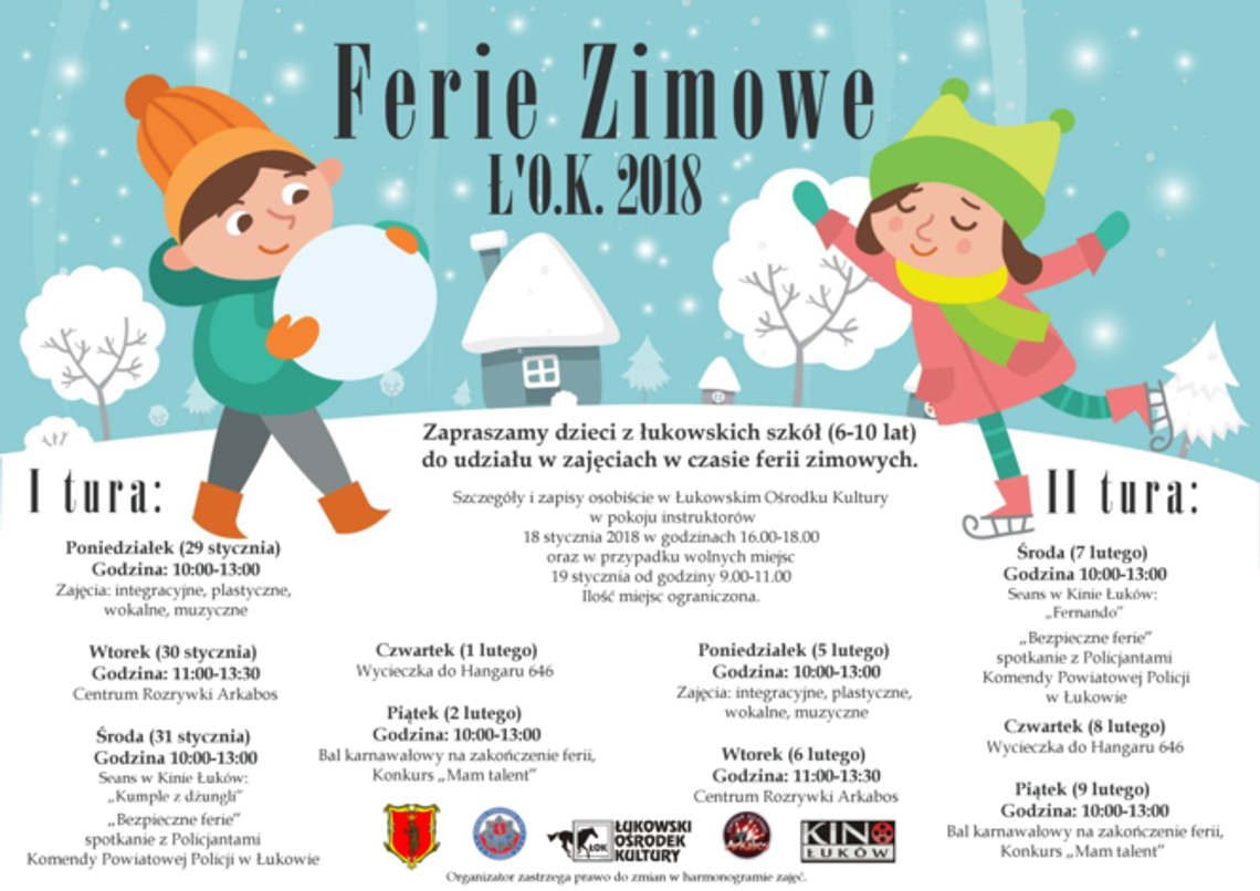 Ferie zimowe 2018 w Łukowskim Ośrodku Kultury