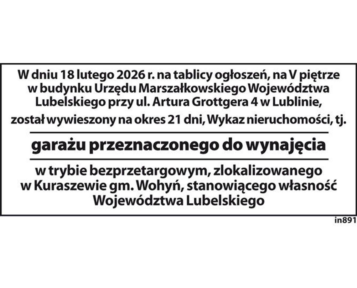 Garaż przeznaczony do wynajęcia