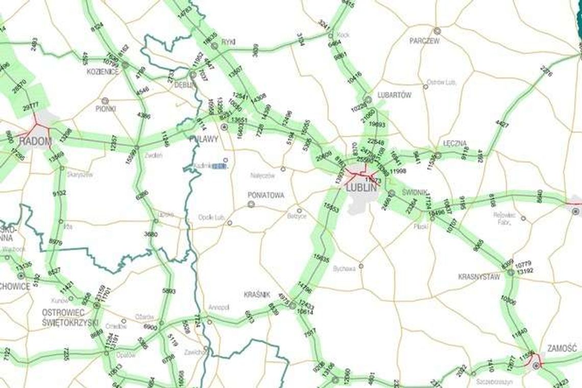 GDDKiA podsumowała natężenie ruchu na drogach woj. lubelskiego (MAPA)