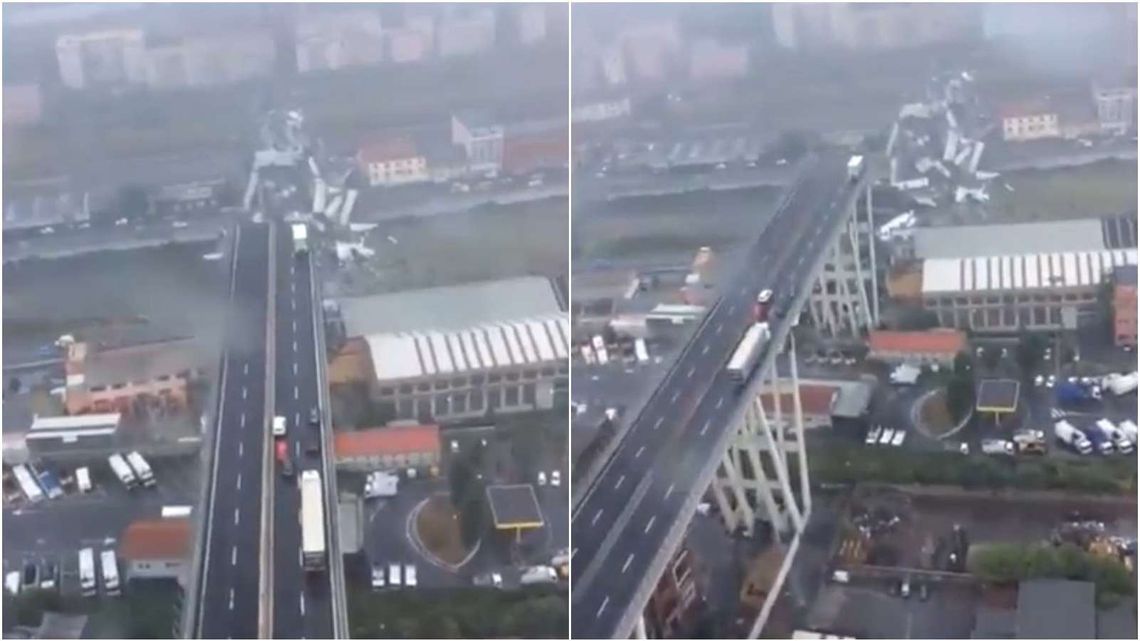 Genua: Zawalił się wiadukt ze stojącymi na nim samochodami. Wiele ofiar śmiertelnych katastrofy [wideo]