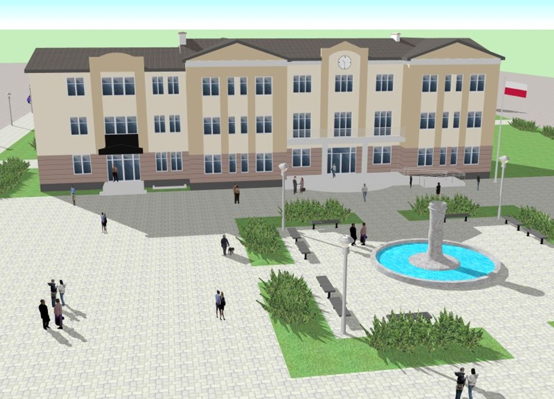 Głusk: Plac z fontanną przed nową siedzibą Urzędu Gminy