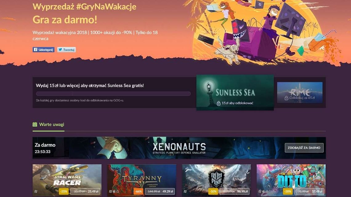 GOG.com: 1 gra za darmo, 2 do odblokowania, ponad 1000 przecenionych