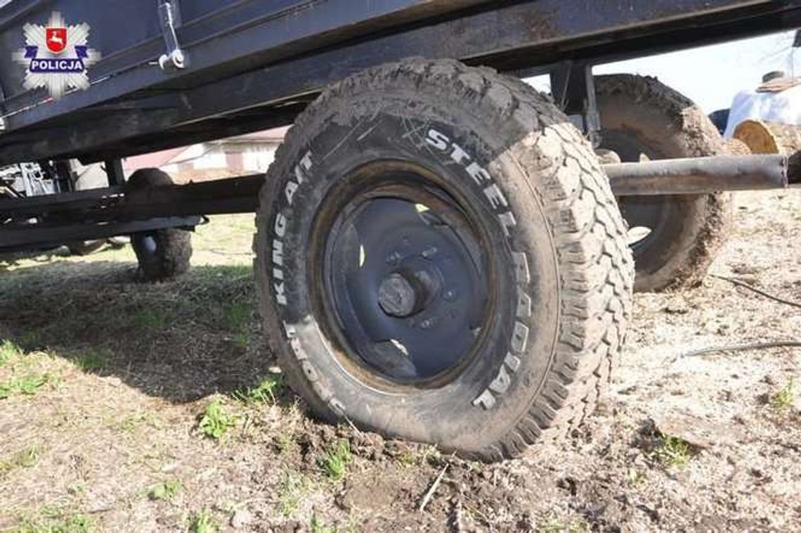 Groźny wypadek podczas pompowania koła w przyczepie