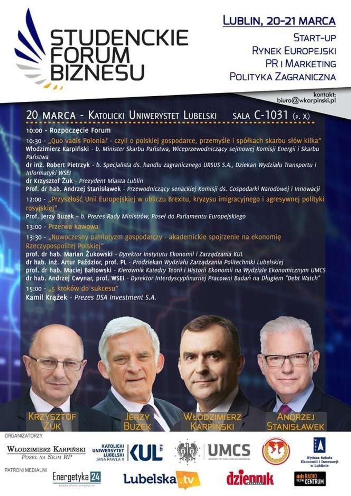  I Studenckie Forum Biznesu na KUL. Wśród gości Jerzy Buzek