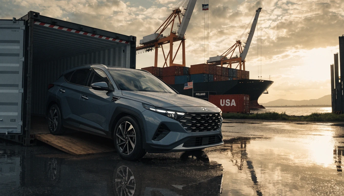 samochód Hyundai importowany z USA w kontenerze