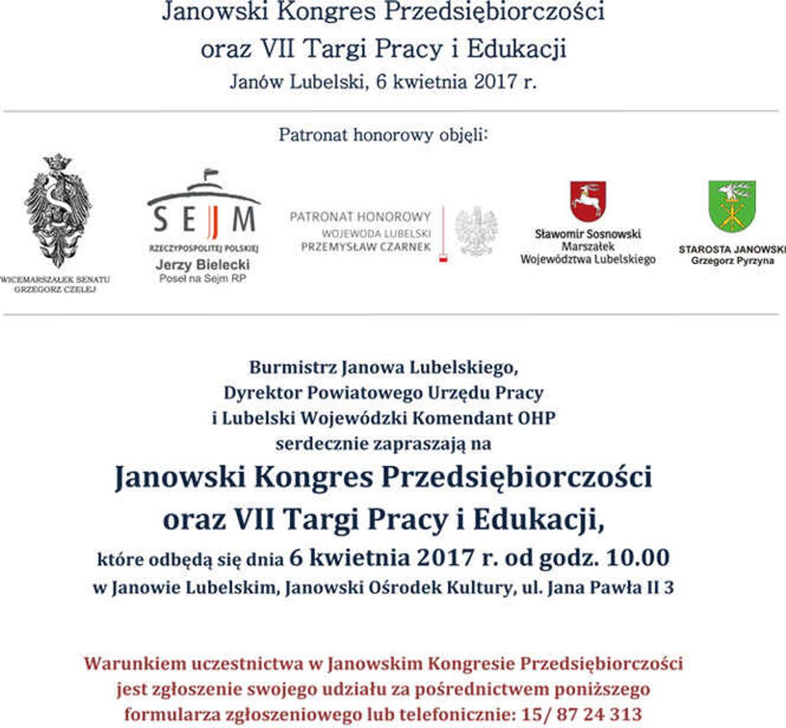 Janów Lubelski: Kongres przedsiębiorczości i targi pracy