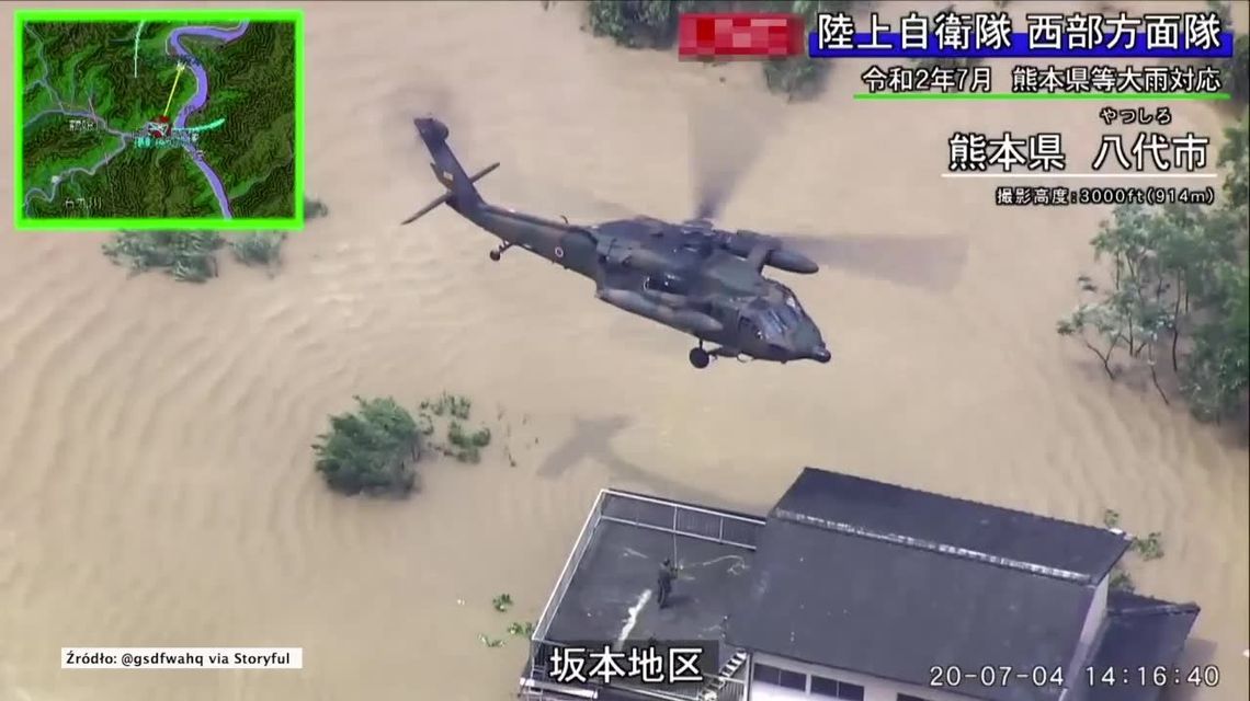 Japonia: Potężna powódź na wyspie Kiusiu. Uwięzionych mieszkańców ewakuowano helikopterami