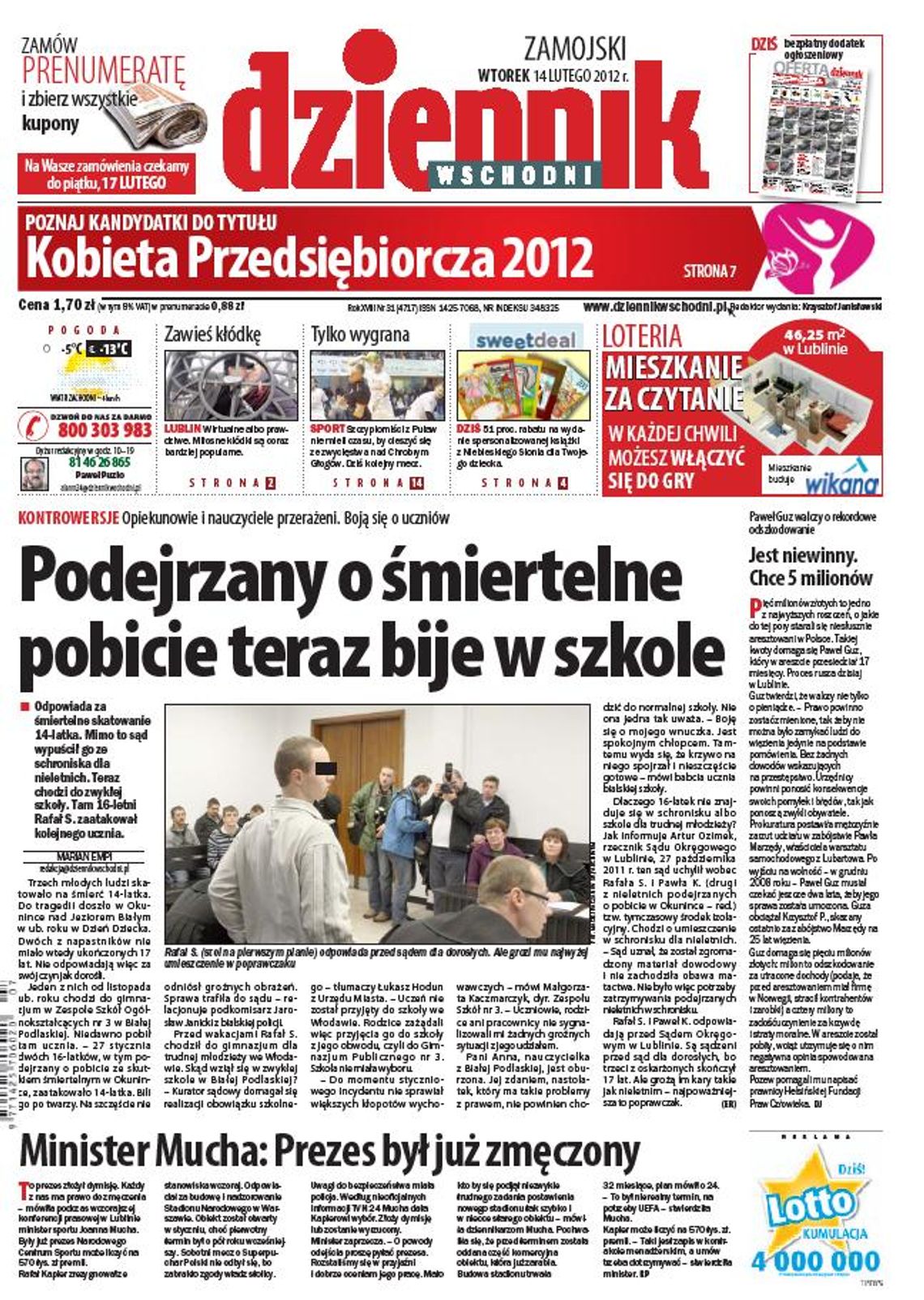 Jedynka Dziennika Wschodniego 14 lutego 2011 r.