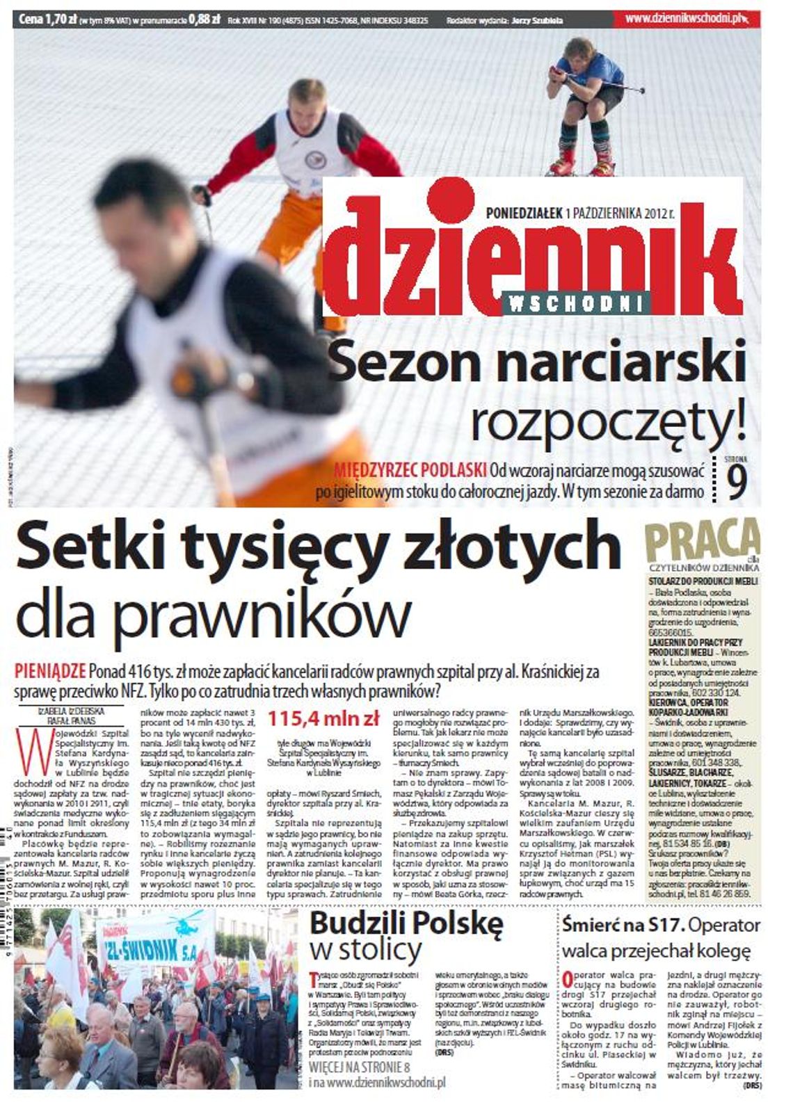 Jedynka Dziennika Wschodniego z 1 października 2012 r.